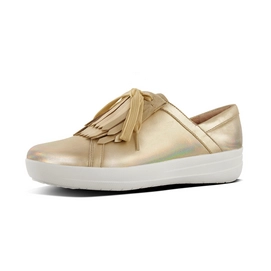 FitFlop  F-Sporty II Lace-Up Fringe Iridescent Leather Gold Iridescent