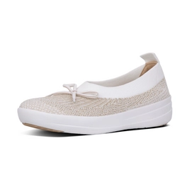 FitFlop Uberknit Slip-On With Bow Weave Metallic Gold/Urban White