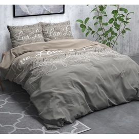 Dekbedovertrek Sleeptime Love and Relax Taupe Flanel-200 x 200 / 220 cm | 2-Persoons
