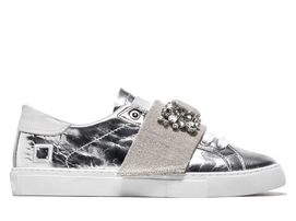 D.A.T.E. Newman Silver Strap Stones Linen Sneaker