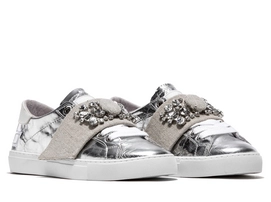 D.A.T.E. Newman Silver Strap Stones Linen Sneaker