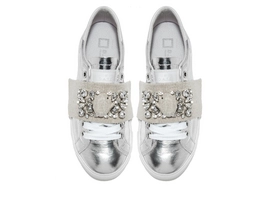 D.A.T.E. Newman Silver Strap Stones Linen Sneaker