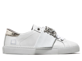 D.A.T.E. Newman White Strap Stones Linen Sneaker