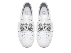D.A.T.E. Newman White Strap Stones Linen Sneaker