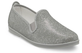 Damen Slipper Flossy Oliva Schimmer Silber