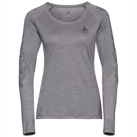 Longsleeve Odlo Top Crew Neck L/S Concord Grau Melange Leaves On Sleeve Print SS19 Damen