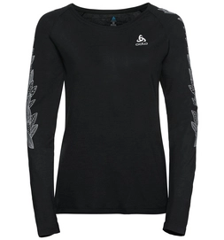 Longsleeve Odlo Top Crew Neck L/S Concord Schwarz Leaves On Sleeve Print SS19 Damen