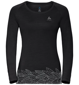 Longsleeve Odlo Top Crew Neck L/S Concord Schwarz Leafs On Waist Print SS19 Damen