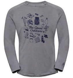 Longsleeve Odlo Top Crew Neck L/S Concord Grey Melange Great Outdoors Print SS19 Herren