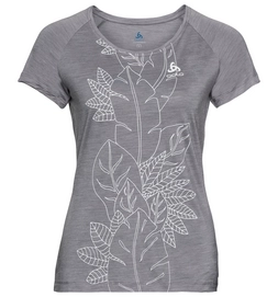 T-Shirt Odlo Top Crew Neck S/S Concord Grey Melange Flower Leaf Print SS19 Damen
