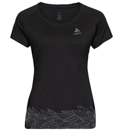T-Shirt Odlo Top Crew Neck S/S Concord Leaves On Waist Print SS19 Schwarz Damen