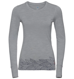 Longsleeve Odlo Top Crew Neck L/S Alliance Grey Melange Leaves On Waist Print SS19 Damen