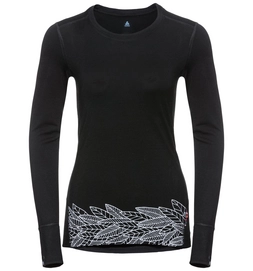 Longsleeve Odlo Top Crew Neck L/S Alliance Black Leaves On Waist Print SS19 Damen