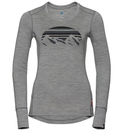 Longsleeve Odlo Top Crew Neck L/S Alliance Grey Melange Placed Print FW18 Damen