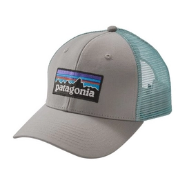 Pet Patagonia P-6 Logo Trucker Hat Drifter Grey w/Dam Blue