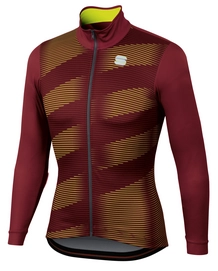 Fietsshirt Sportful Men Moire Thermal Jersey Ruby Wine Yellow Fluo