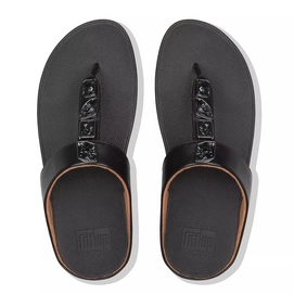 FitFlop Fino™ Shellstone Toe Post Black