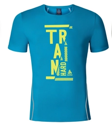 T-shirt Odlo Mens S/S Crew Neck Imperium Print Blue Jewel Train Ss17