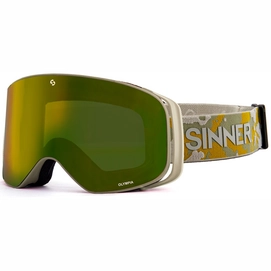 Skibril Sinner Olympia Matte Grey Double Full Gold-Green Mirror