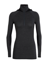 Gilet Icebreaker Women Fluid Zone LS Half Zip Hood Jet Heather Black