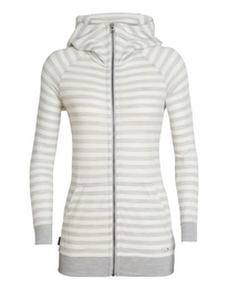 Fleecejacke Icebreaker Crush LS Zip Hood Blizzard Heather Snow Stripe Damen