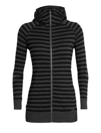 Gilet Icebreaker Women Crush LS Zip Hood Blizzard Heather Black Stripe