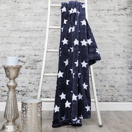 Plaid HNL Deco Flannel Fleece Stars Donkerblauw