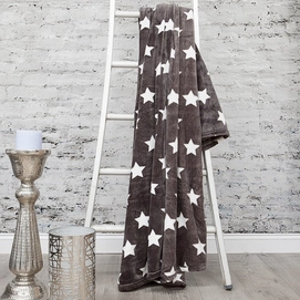 Plaid HNL Deco Flannel Fleece Stars Antraciet