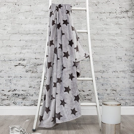 Plaid HNL Deco Flannel Fleece Stars Grijs Antraciet