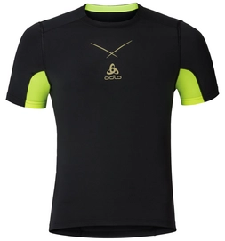 Ondershirt Odlo Mens S/S Crew Neck Ceramicool Black Safety Yellow