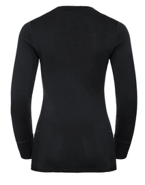 Ondershirt Odlo Women Suw Top Crew Neck L/S Natural 100% Merino Black Snow White