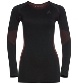 Ondershirt Odlo L/S Crew Neck Essentials Seamless Women Black Hot Coral