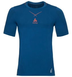 Ondershirt Odlo S/S Crew Neck Ceramicool Seamless Men Blue Opal Orangeade
