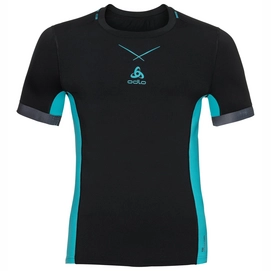Ondershirt Odlo S/S Crew Neck Ceramicool Pro Print Men Black Lake Blue