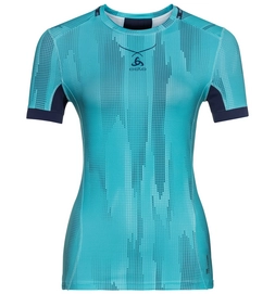 Ondershirt Odlo S/S Crew Neck Ceramicool Pro Print Women Blue Radiance Peacoat