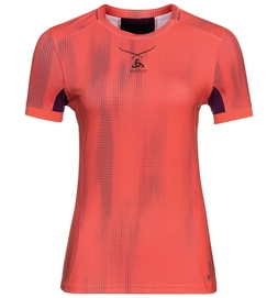 Ondershirt Odlo S/S Crew Neck Ceramicool Pro Print Women Hot Coral Pickled Beet