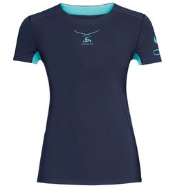 Ondershirt Odlo S/S Crew Neck Ceramicool Print Women Peacoat Blue Radiance