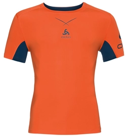 Ondershirt Odlo S/S Crew Neck Ceramicool Print Men Orangeade Blue Opal