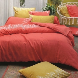 Housse de Couette Sylvie Thiriez Brodée Slow Corail Lin
