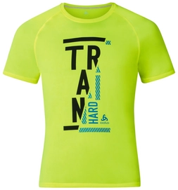 T-shirt Odlo Mens S/S Crew Neck Raptor Safety Yellow Placed Print