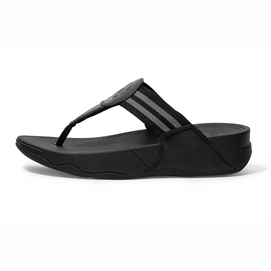 Flip Flops FitFlop Women Walkstar Toe Post Webbing All Black-Shoe size 36