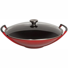 Wok Le Creuset With Glass Lid Cherry Red 36 cm