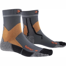 Running Socks X-Socks Run Fast Socks Grey Orange-Shoe Size 2.5 - 5