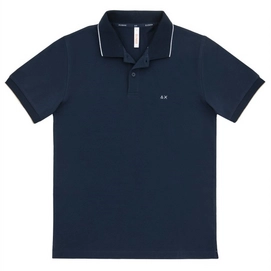 Polo Shirt Sun68 Men Small Stripes Collar El Navy Blue