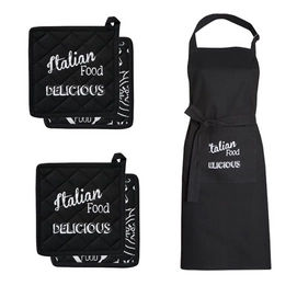 Set Tablier/Manique de Cuisine DDDDD Italian Food Noir