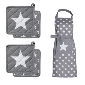 Kombi-Set DDDDD Étoile Grau Schürze Topflappen (Baumwolle)