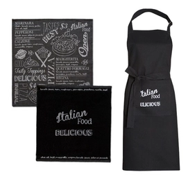 Set Tablier/Serviette/Torchon de Cusine DDDDD Italian Food Noir