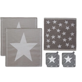 Set Serviette/Torchon/Manique de Cusine DDDDD Etoile Gris
