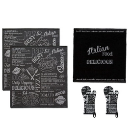 Linge de Cuisine DDDDD Italian Food Noir (Coton)