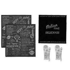 Set DDDDD Italian Food Blanc Torchon Essuie-Main Gants de Cuisine (Coton)